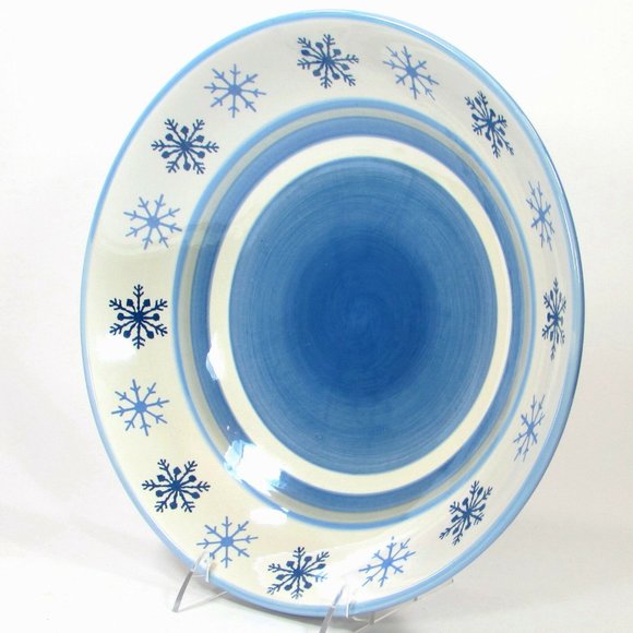 RARE! St. Nicholas Square WINTER FROST 12.5" Round 2.5Qt Serving Bowl Blue Snowf - Picture 6 of 6